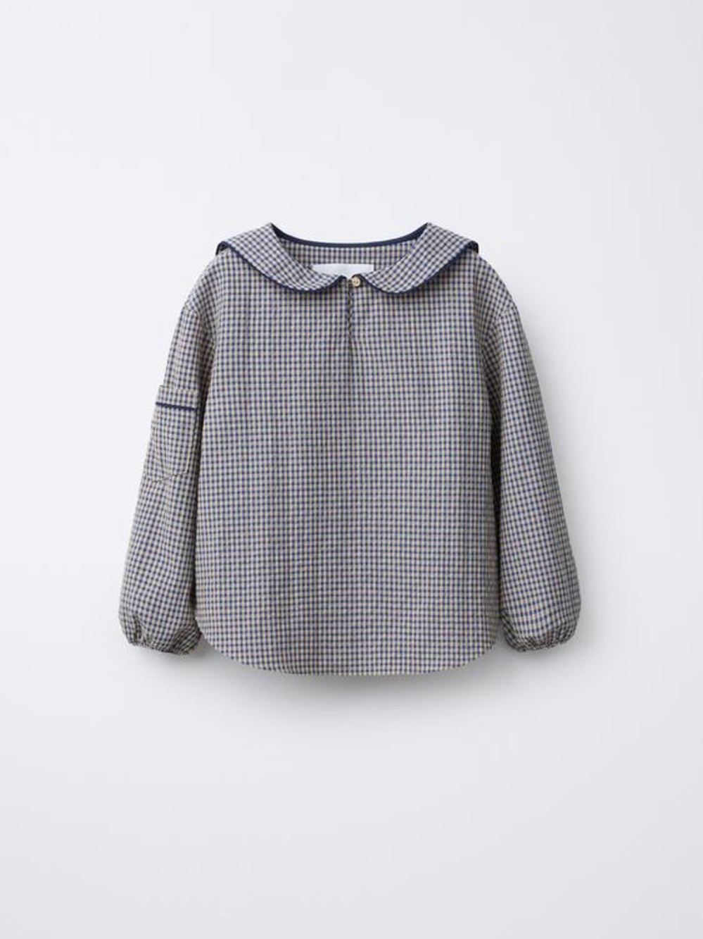 ZARA Girls Gingham Peter Pan Collar Blouse Size 9-10Y 140 NWT Blue Beige Top